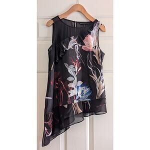White House Black Market Black Satin Floral Top